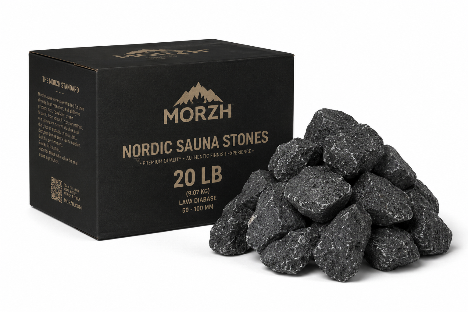 Morzh sauna stones packaging and stones